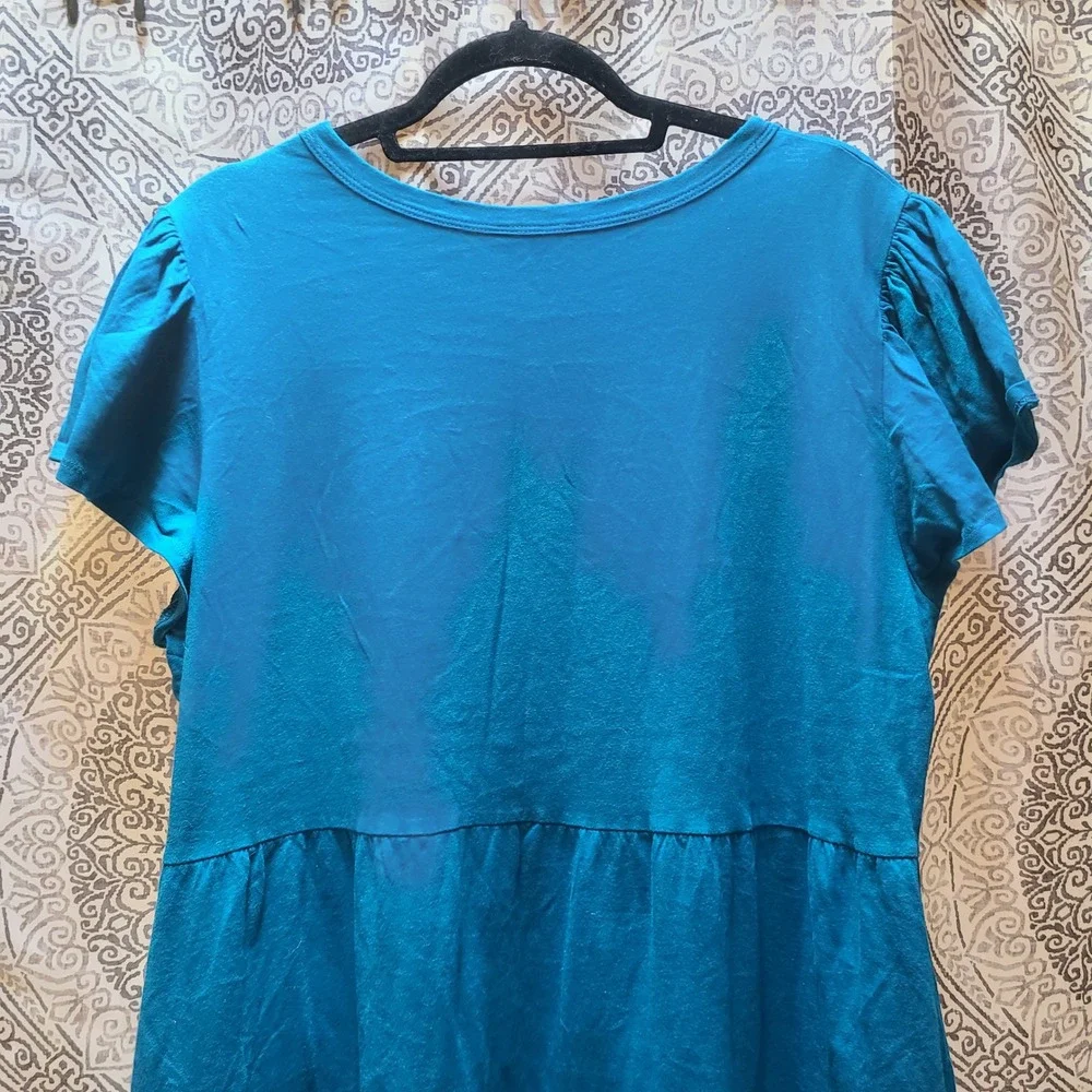 Time and Tru Tiered Dress Women XXL 20 Teal Flutter Sleeve Pockets 100% Cotton - Picture 6 of 9